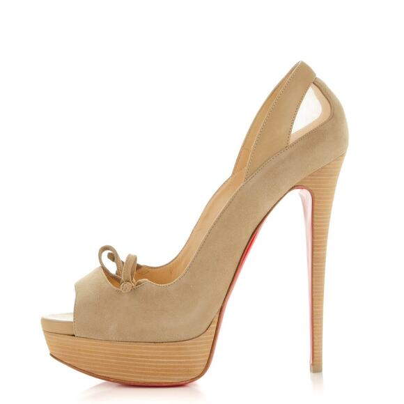 NEW LOUBOUTIN MALEVA 150 PLATFORM PEEP TOE BEIGE SUEDE MESH BOW PUMPS 41.5 11 - Picture 11 of 13